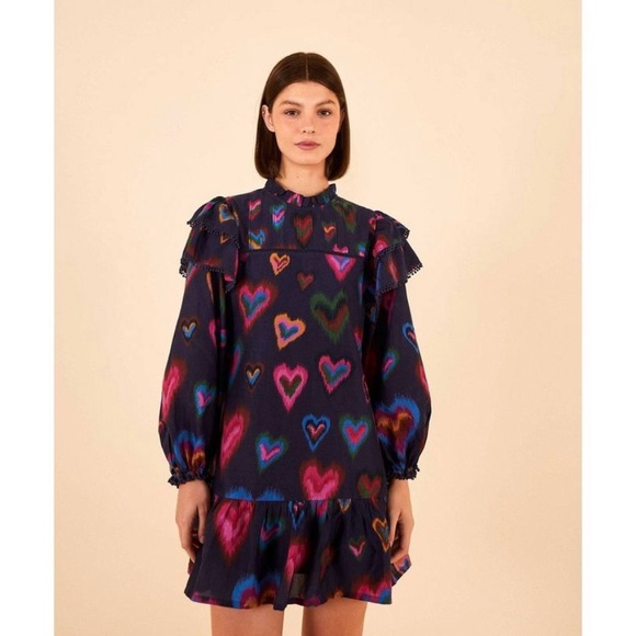 FARM Rio Dresses & Skirts - FARM RIO Navy Ikat Dyed Hearts Mini Dress